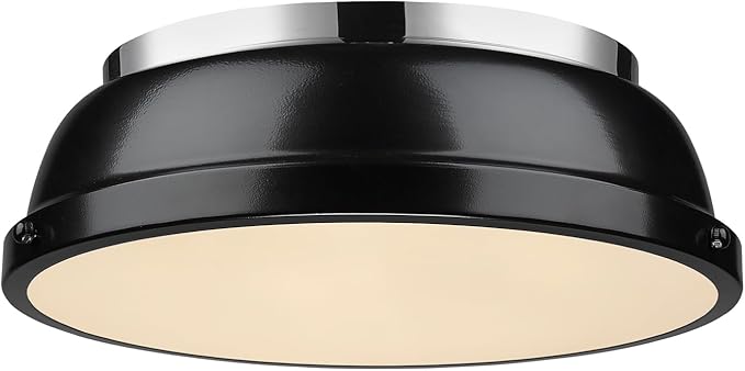 Golden Lighting 3602-14 CH-BK Duncan Flush Mount, Chrome with Black Shade