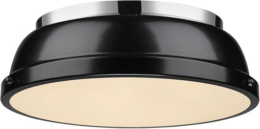 Golden Lighting 3602-14 CH-BK Duncan Flush Mount, Chrome with Black Shade