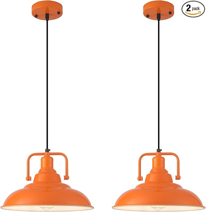 Farmhouse Pendant Light, 2 Packs 12.5inches Orange Kitchen Pendant Lights, Island Pendant Lights, Modern Pendant Lights, Pendant Light for Kitchen, Living Room, Bedroom, Hallway