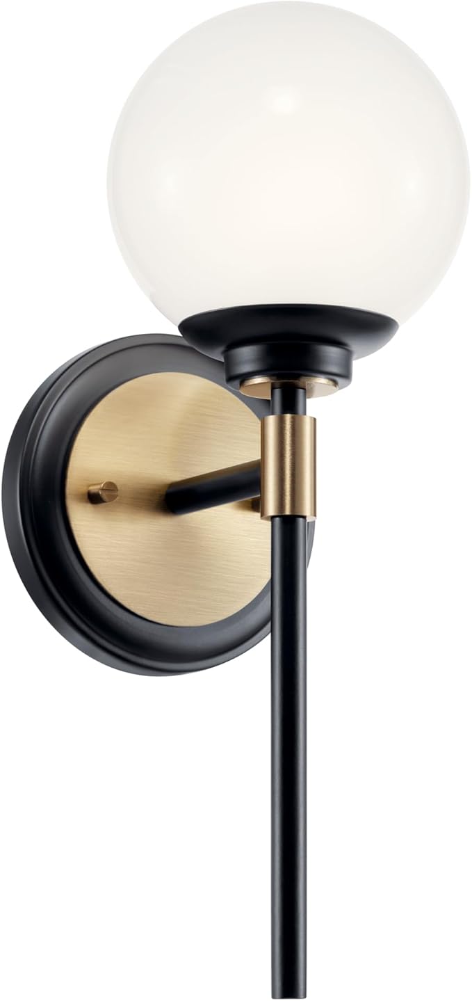 Kichler Benno 1-Light Wall Sconce, Modern Light with Opal Glass in Black and Champagne Bronze, for Bathroom, Powder Room, Kitchen, Bedroom, or Hallway (13.75" x 5.25"), 55170CPZ