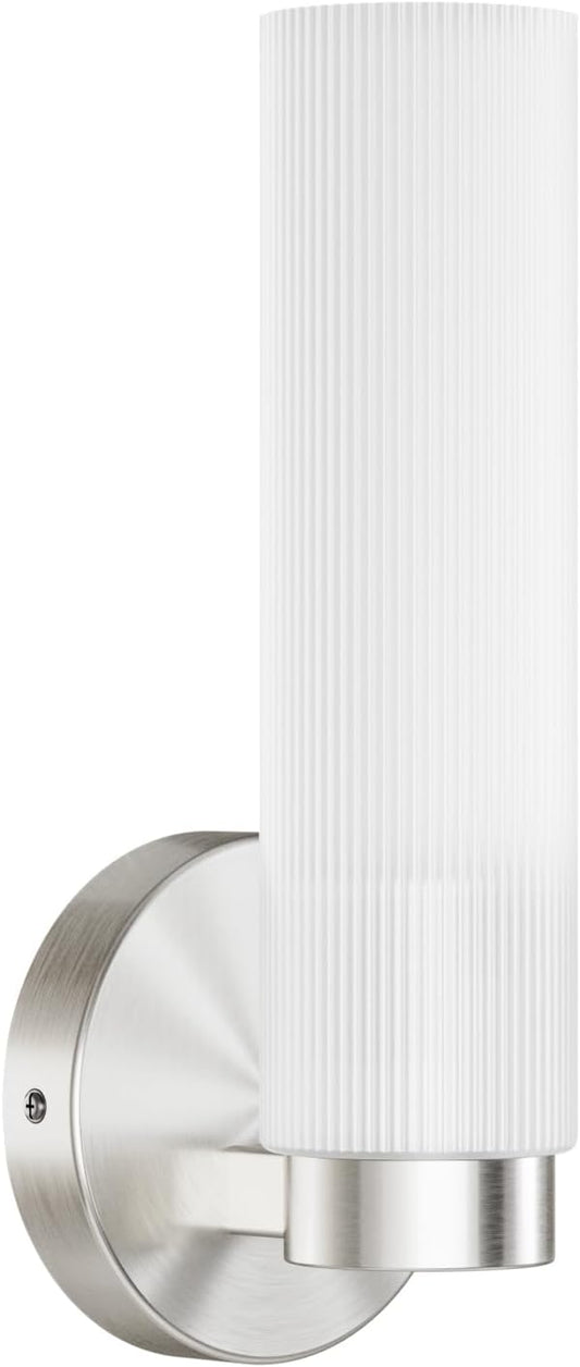 TETOTE Brushed Nickel Wall Sconce Modern Bathroom Wall Light Fixtures Farmhouse Wall Lights with Frosted Glass Shade for Mirror Bedroom Living Room