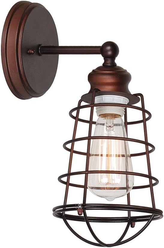 Design House 519710 Ajax Industrial Modern 1-Light Indoor Wall Sconce with Metal Wire Cage for Bathroom Hallway Foyer Kitchen, Coffee Bronze