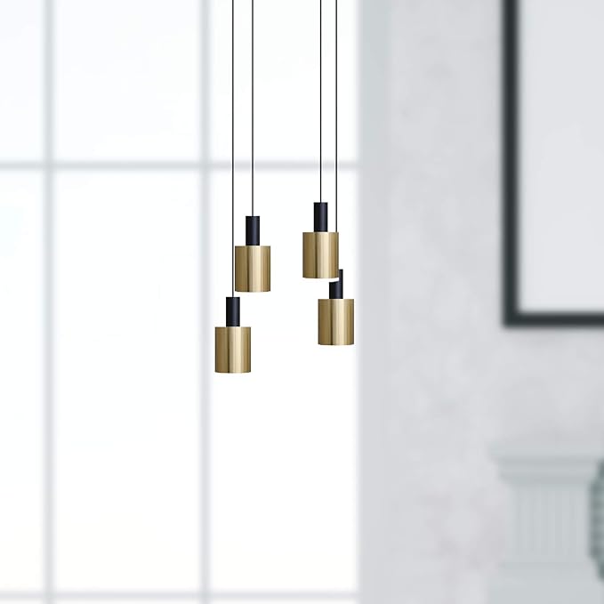 Virgo 4 Mini Pendant Lighting Black-Brass - LED Hanging Light Fixture for Kitchen Island, Bar, Foyer - Cluster Pendants - Dimmable, Adjustable Wire, Lamp Bulb Included