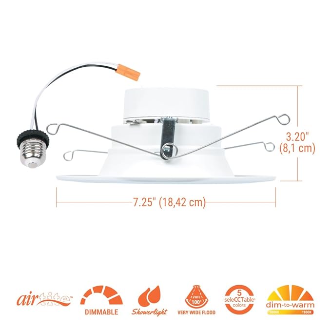 HALO RL 5/6 in LED Recessed Light Trim Selectable Color Temperature 2700K 3000K 3500K 4000K 5000K Dimmable Dim to Warm 600 Lumens Wet Location Indoor Outdoor Retrofit Downlight RL56069FSD2W1EWH