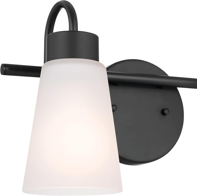 Kichler Erma 2-Light Bathroom Vanity Light Fixture with Clear Satin Etched Glass, Updated Traditional Wall Light in Black, (13.5" x 8.5")