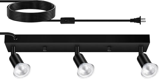 Plug in Track Lighting, 16" LED Track Light Fixtures Ceiling, Black 3 Way GU10 Wall Spotlight, Rotatable Track Head, Plug in Ceiling Light Kitchen Hallway Living Room,15 Foot Power Cord(NO Bulb)