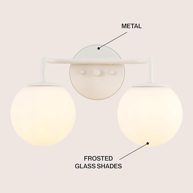 JONATHAN Y 15" Almond Modern Globe Wall Sconce Vanity Light for Bathroom, White Frosted Glass Shade, Midcentury Parisian Bistro Wall Lamp, LED Bulb Included (JYL3535C)