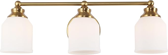 JONATHAN Y 24" Brass Gold/White Modern Farmhouse LED Vanity Light Wall Sconce Fixture, Frosted White Glass Shade, Dimmable Wall Lamp for Bathroom Mirror Kitchen Sink, UL Listed (JYL7551B)