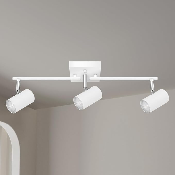 3 Light Track Lighting Fixtures Ceiling, White Kitchen Lighting Fixtures Ceiling, Track Lights Ceiling, Rotatable Light Heads, Modern Track Lights for Living Room,GU10 Bulb Not Included