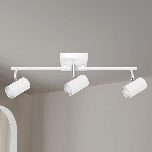 3 Light Track Lighting Fixtures Ceiling, White Kitchen Lighting Fixtures Ceiling, Track Lights Ceiling, Rotatable Light Heads, Modern Track Lights for Living Room,GU10 Bulb Not Included