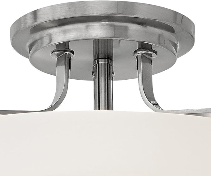 Hinkley Harper 3643BN Large Semi-Flush Ceiling Light, Sleek, Retro Style, Brushed Nickel and Etched Opal Glass