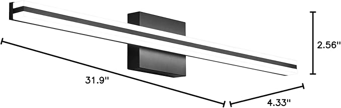SOLFART Bathroom Vanity Light Fixtures 32 Inch 20W Modern Black LED Bathroom Lights Over Mirror Dimmable Wall Lights