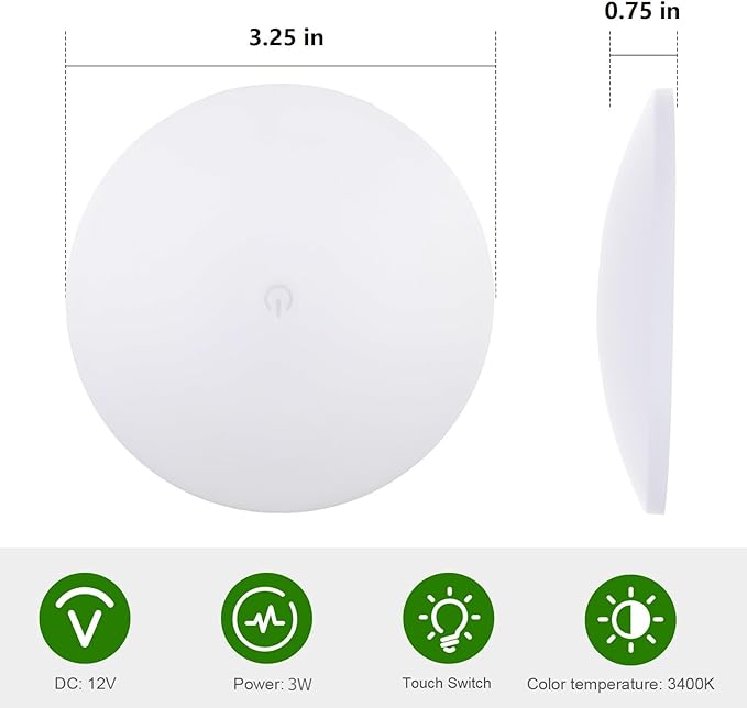 Risestar KICORED 12volt LED Lights Fixture with On-Off Touch Switch Ultra Slim Ceiling Lights Interior for RV,Trailer,Camper and Boat; Warm White 3400K Dimable 3.25inch (Pack of 3)