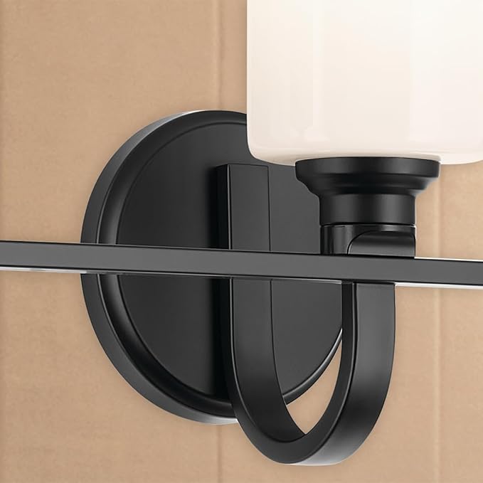 Kichler Gioe 24.25 in 3-Light Bathroom Vanity Light Fixture with Opal Glass in Black, Modern Wall Mount Over Mirror for Powder Room, Damp Rated (24.25 in W x 10.5 in H), 55226BK