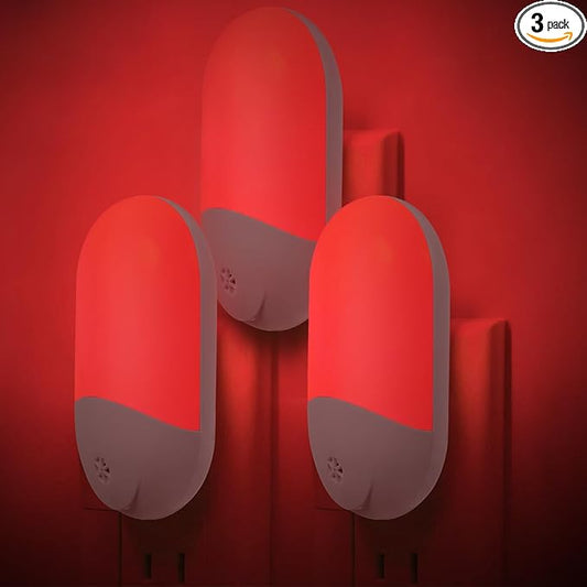 670nm Red Light Night Light for Sleep Therapy[3 Pack] - Zero Blue Light, with Dusk to Dawn Sensor Auto On/Off LED Night Light Plug into Wall for Nursery Bedroom Bathroom