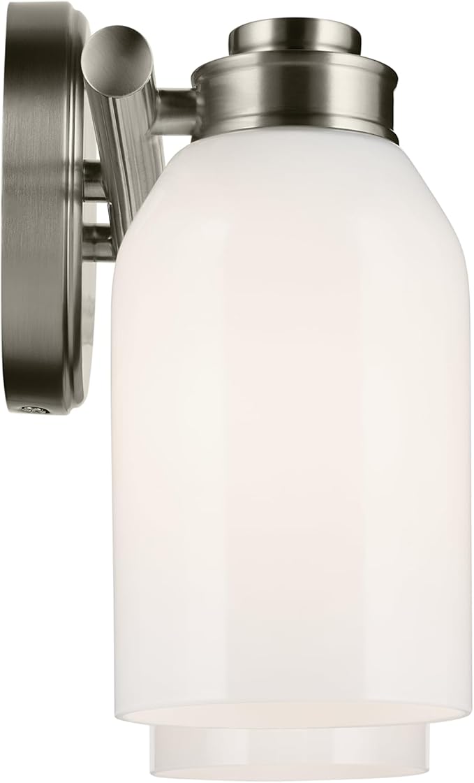 Kichler Shae 15" 2-Light Bathroom Vanity Light Fixture with White Opal Glass in Brushed Nickel for Modern Bathroom Vanity Lighting Over Mirror (15" W x 9" H), 55201NI