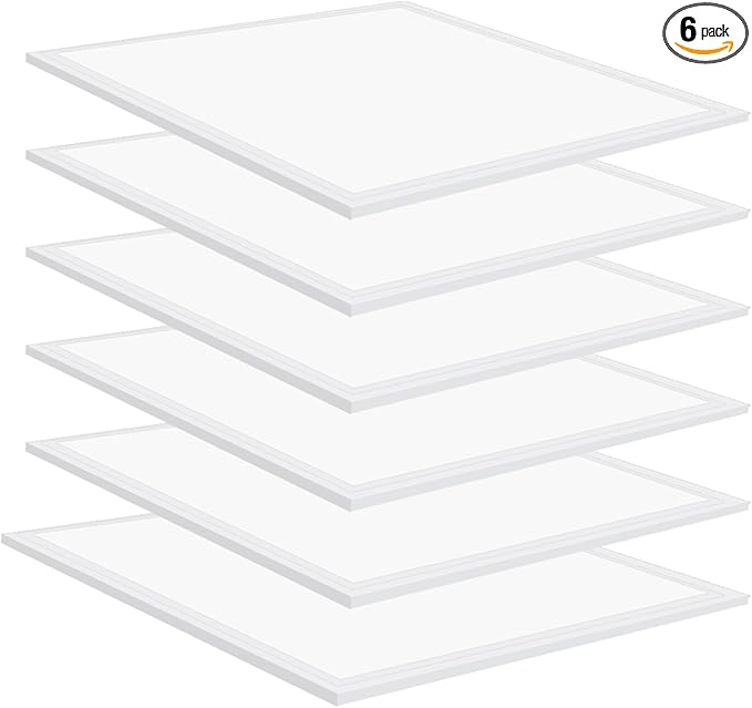 6PCS 2x2 LED Flat Panel Light, 45W 5000K Recessed Edge-Lit 2x2 LED Drop Ceiling Light, 5800lm Lay in Fixture for Office,110-277V, 0-10V Dimmable ETL Listed.