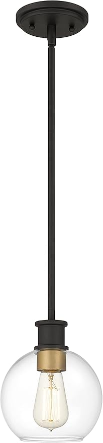Tawson Black and Gold Pendant Light, Modern Globe Pendant Light, Island Pendant Lights with 6.5 inch Clear Globe Glass Shade for Kitchen Island, Hallway, Entryway, Dining Room, Bedroom