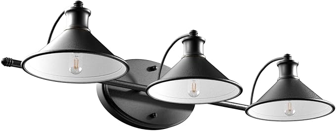 Lightdot Modern Bathroom Light Fixtures, 27 Inch 3-Light Bathroom Vanity Light with Matte Black Shades, 60W Max/120V Farmhouse Wall Sconce, Lighting Fixtures Over Mirror for Kitchen Living Room Cafe