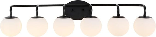 JONATHAN Y 40" Black Modern Globe Wall Sconce Vanity Light for Bathroom, White Frosted Glass Shade, Midcentury Parisian Bistro Wall Lamp, LED Bulb Included (JYL3560B)
