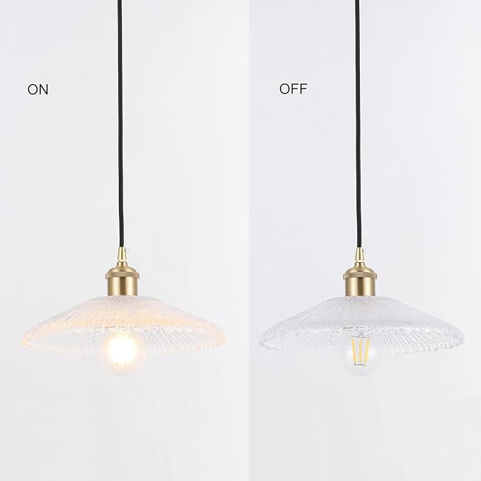 Modern Large Pendant Light 11 Inches Water Ripple Clear Glass Shades Brushed Brass Gold Hanging Lamp Farmhouse Adjustable Ceiling Hanging Lights Kitchen Island Dining Room Bedroom