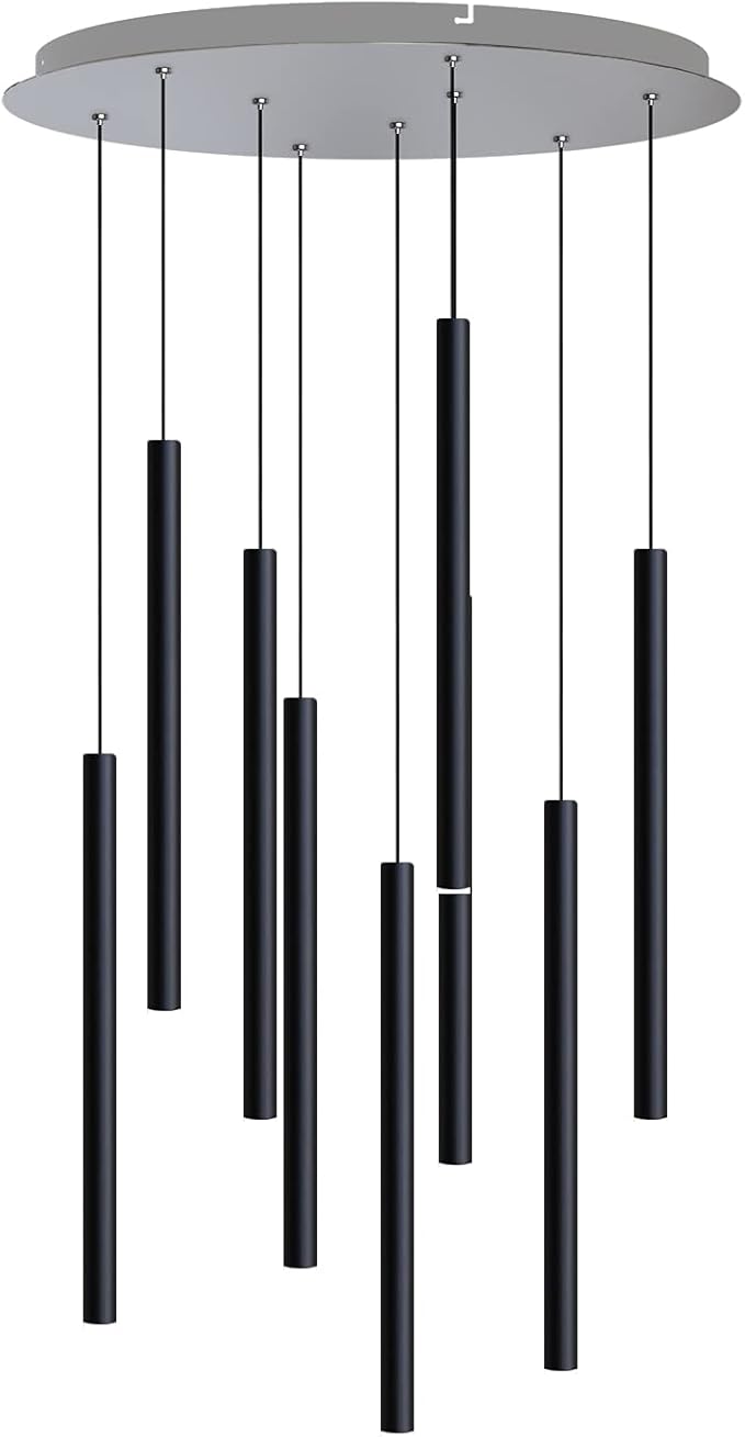 CANALIS 9 Mini Pendant Lighting Black - LED Hanging Light Fixture for Kitchen Island, Bar, Foyer - Cluster Pendants - Dimmable, Adjustable Wire, Lamp Bulb Included