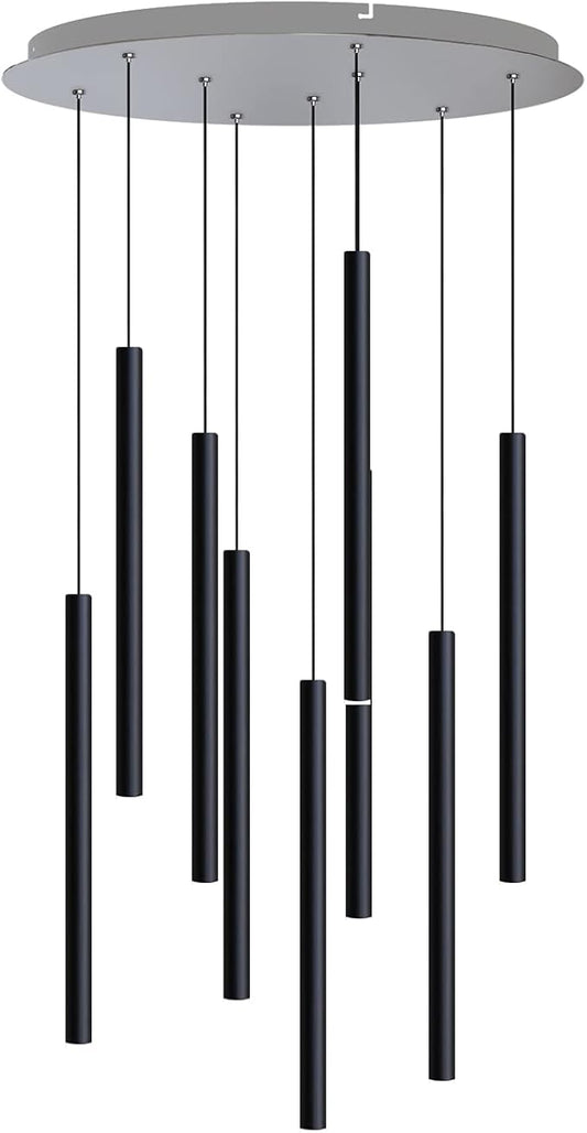 CANALIS 9 Mini Pendant Lighting Black - LED Hanging Light Fixture for Kitchen Island, Bar, Foyer - Cluster Pendants - Dimmable, Adjustable Wire, Lamp Bulb Included
