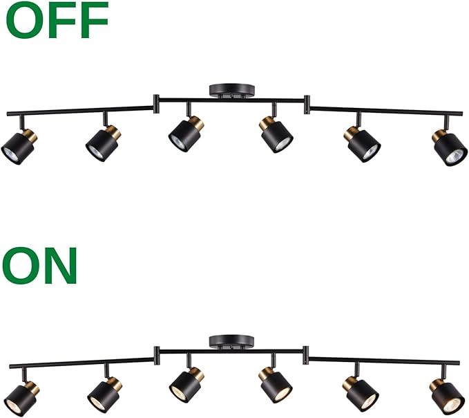 6 Light Foldable Track Lighting Kit, Matt Black Brass Finish Adjustable with Moden Flush Mount Ceiling Spotlight for Kitchen,Dining,Living Room,Home Improvement
