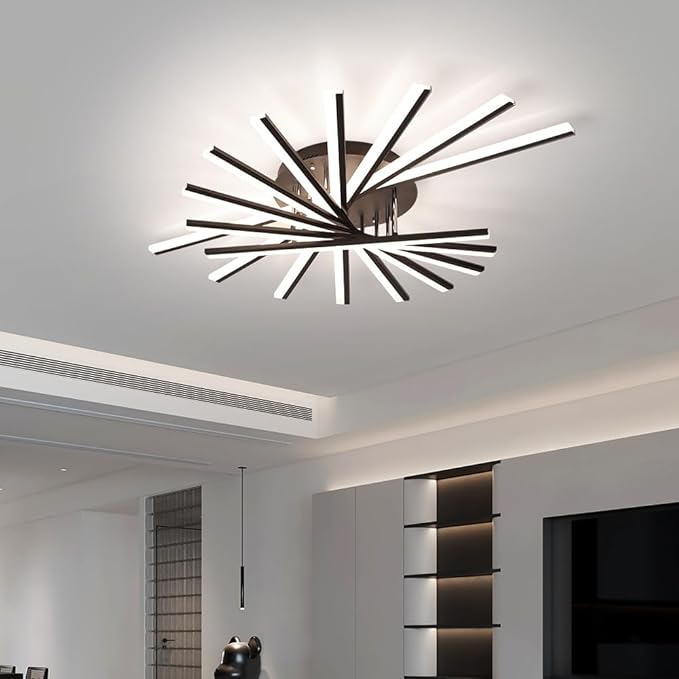 JAYMP 9 Lights Linear Modern Ceiling Lamp 45.3 inch Dimmable Led Semi Flush Mount Black Ceiling Light Fixture for Bedroom Dining Room Kitchen Island Living Room