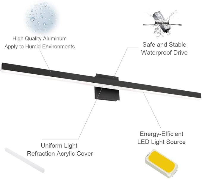 Aipsun 40 inch Modern Black Vanity Light LED Bathroom Vanity Light Fixtures Black Wall Light for Bathroom (White Light)