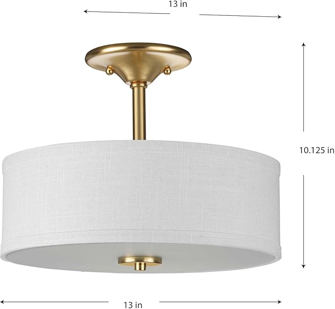 Inspire Collection 2-Light Summer Linen Shades New Traditional Semi-Flush Light Satin Brass