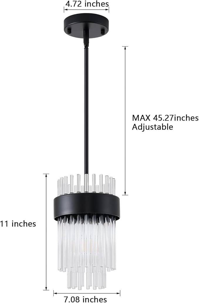 Dijiahua Black Pendant Lights Kitchen Island 3 Pack,Modern Crystal Pendant Light Fixtures Over Table, Mini Dining Room 1-Light Chandelier,Adjustable Cord Hanging Lamp for Bedroom,Hallway