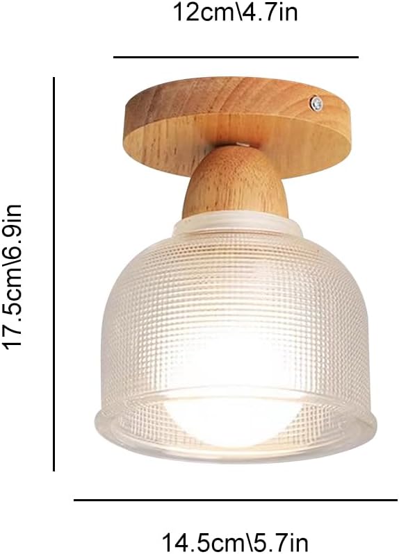 Schoolhouse Light Fixture Wood Ceiling Lamp, Semi Flush Mount Ceiling Light, 12'' Base, Balcony Solid Wood Hanging Light Farmhouse Bedroom Kitchen Hallway Glass Close to Ceiling Lights (A)