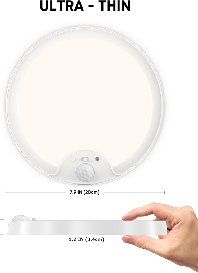 Fizrice Motion Sensor Flush Mount Ceiling Light 2 Pack, 8000mAh 500LM Battery Operated Wireless LED Fixture with Remote Control & Stepless Dimming for Closet Shower Stairs Shed Hallway
