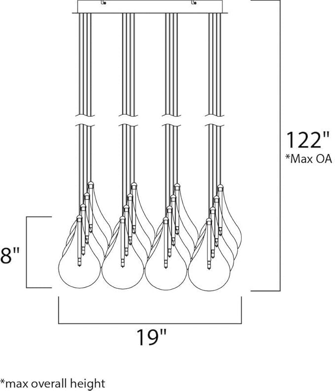 ET2 Lighting Larmes 16-Light Pendant | Polished Chrome Finish | Clear Glass Teardrop Shade | Modern Hanging Ceiling Light | E20117-18
