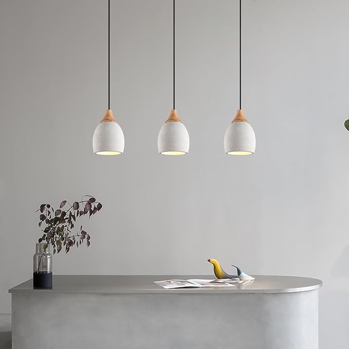 Concrete Pendant Light with Wooden, E26 Hanging Light for Restaurant Bar, Modern Industrial Hanging Cement Pendant Lighting Fixture for Kitchen Island Dinning Room Bedroom(2-Pack)