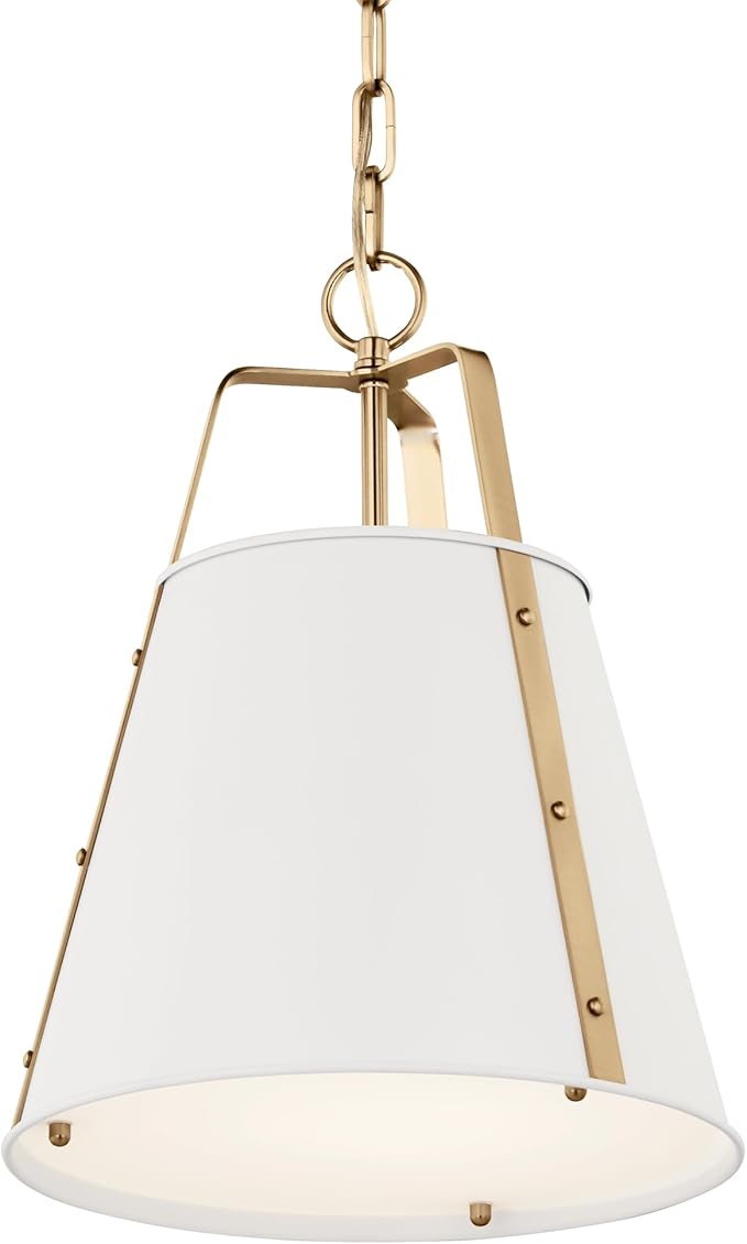 Kichler Etcher 1-Light Pendant, Updated Traditional Light with Etched Painted White Glass Diffuser in White and Champagne Bronze, for Kitchen or Dining Room (17" x 13"), 52710WH