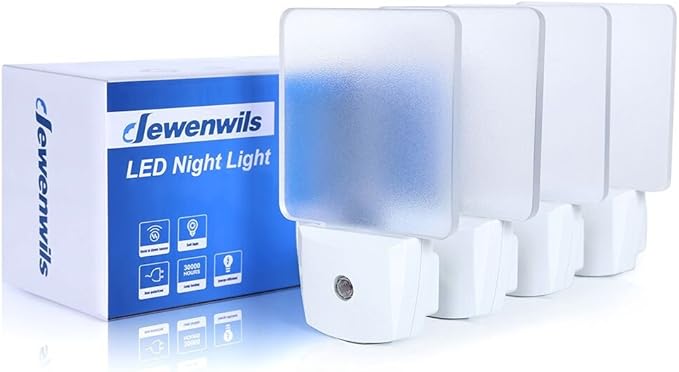 DEWENWILS Night Lights Plug into Wall, Plug in LED Night Lights with Dusk to Dawn Sensor, Cool White Nightlight for Bathroom, Hallway, Kitchen, Frosted Acrylic Shade, 4 Pack