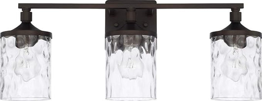 HomePlace Lighting 128831BZ-451 Colton Mid-Century Clear Water Glass Bathroom Vanity Wall Light, 3-Light 300 Total Watts, 10" H x 24" W, Bronze