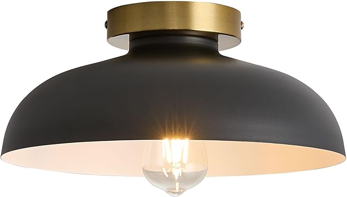 Modern Semi Flush Mount Ceiling Light,Industrial Black and Gold Ceiling Fixtures,E26 Ceramic Lamp Head Light Fixture for Kitchen Entryway Hallway Laundry Room Bedroom Foyer(11.8 Inch)