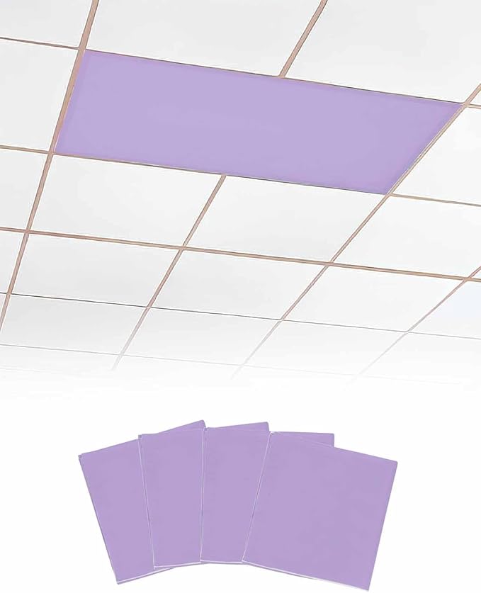 Magnetic Light Cover for Classroom Drop Ceiling,4 Pack 4x2 Ft Fluorescent Light Covers for Office Home Ceiling Light Lavender Purple Solid Color Lampshade