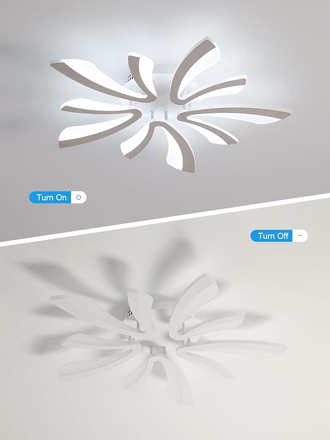 Goeco Modern Ceiling Light, 27.5'' LED White Acrylic V-Shaped Flush Mount Ceiling Lights, 6500K Ceiling Light Fixture for Living Room, Dining Room, Bedroom, Kitchen