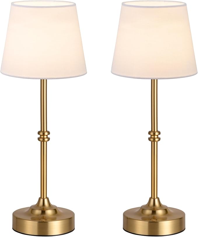 Kakanuo Rechargeable Cordless Table Lamp Gold - 2 Pack Brass 4000mAh Battery Operated Lamp, 3000K Warm Light, Touch Control Stepless Dimming, for Bedside, Dining Table, Home Decor