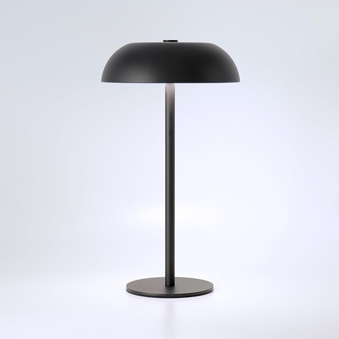 Portable Mushroom Table Lamp with 5200mAh Battery, Cordless LED Night Light with Stepless Dimming, 3 Color Modes & Adjustable Height for Bedroom, Patio, Bar Decor and Coffee Shop Ambiance (Balck-tall)