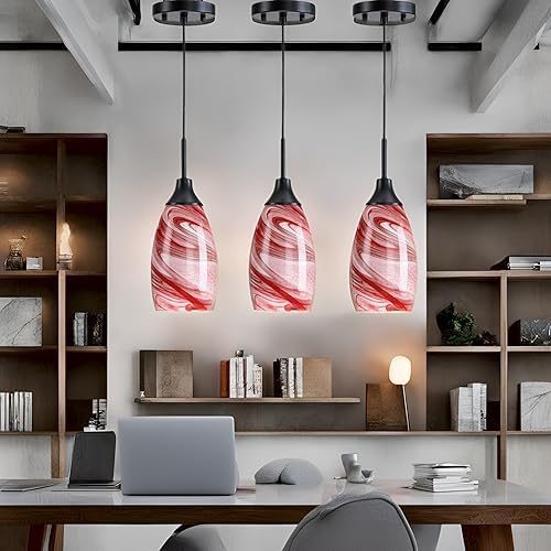 Viinew Mini Glass Pendant Light 4.72" with Handblown Burgundy Marble Art Glass Hanging Light 1-Pack Oval Ceiling Hanging Light Fixture for Dining Room Kitchen Island Cafe Foyer Hallway