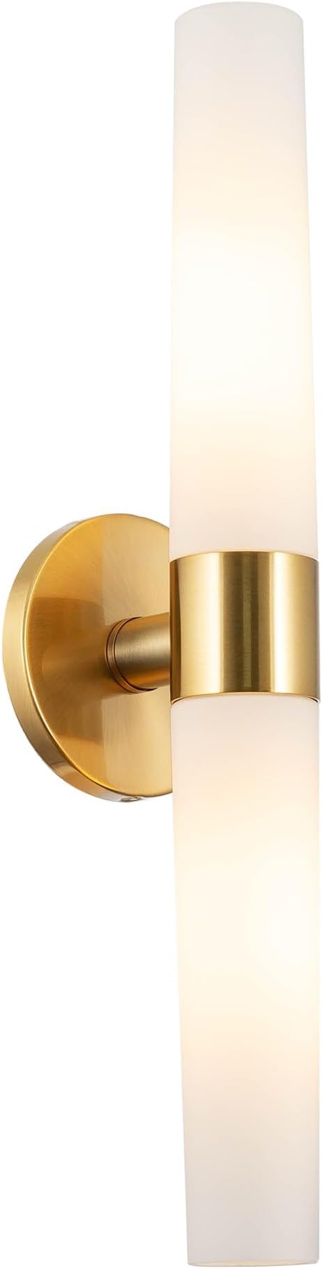 Kira Home Duo 21" Modern Gold Wall Sconce with Frosted Glass Cylinder Shades, Linear 2-Light Gold Wall Light, Cool Brass Finish