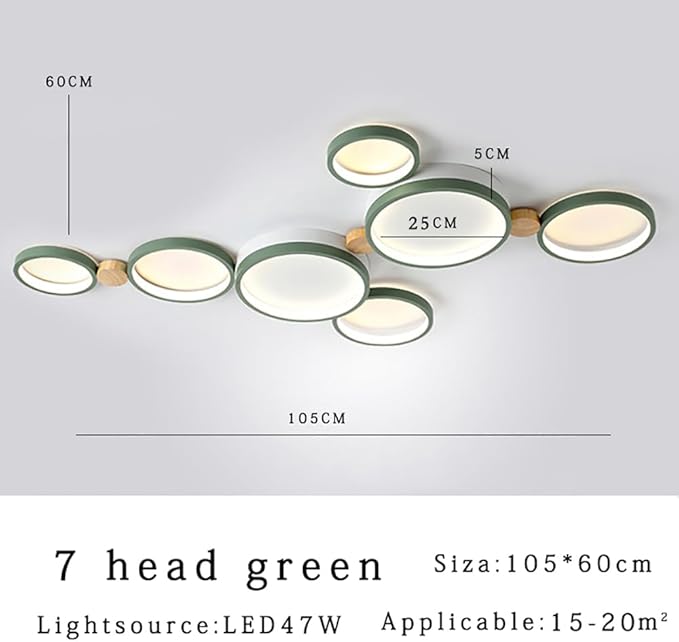 7-Lights LED Ceiling Light Fixture,Modern 42 Inch Ceiling Lights Flush Mount Wooden 47W Dimmable Chandelier for Living Room Bedroom Kitchen,3000K/4000K/6000K Temperatures Selectable Green