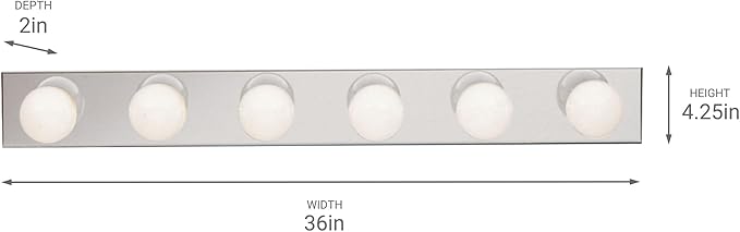 Kichler 36" Linear Bathroom Light Fixture, 6-Light Vanity for Bathroom in Chrome, 626CH, (36" W x 4.25" H x 2" D)