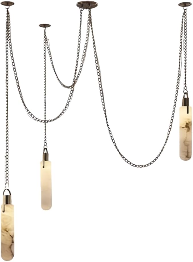RUIBO Alabaster 3 Light LED Multi-Drop Hanging Pendant Lighting,Cylinder Natural Marble Multi Light Pendant Lights,Living Dining Room Loft Bedroom Modern LED Hanging Lamps(E14)