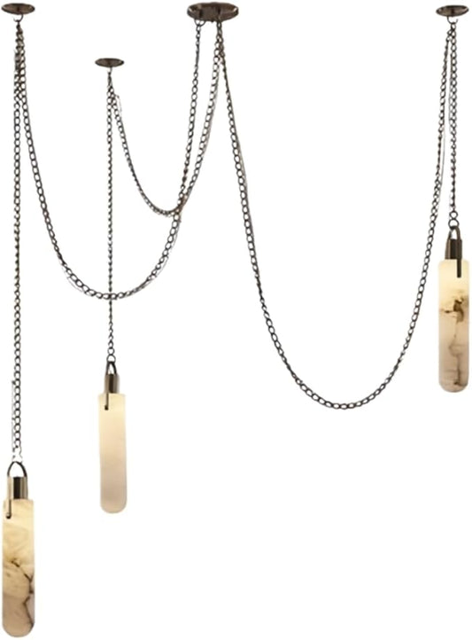 RUIBO Alabaster 3 Light LED Multi-Drop Hanging Pendant Lighting,Cylinder Natural Marble Multi Light Pendant Lights,Living Dining Room Loft Bedroom Modern LED Hanging Lamps(E14)